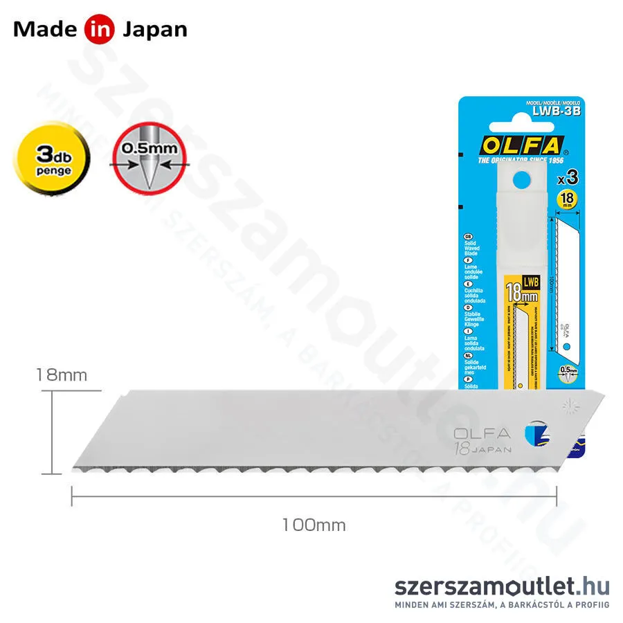 OLFA LWB Penge 18mm | Hullámos élszög köszörülésű | NEM tördelhető [3db] (LWB-3B)