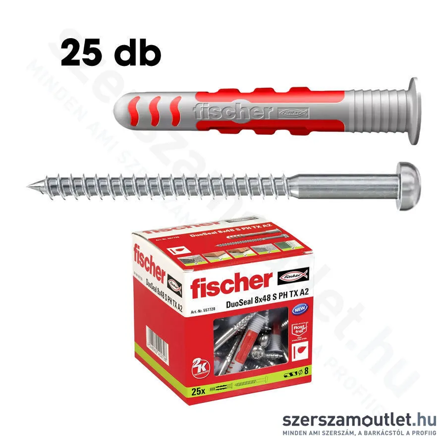FISCHER DUOSEAL Tömítő dübel 8x48mm + lencsefejű csavar 6,0x70mm S PH TX30 A2 [25db/doboz] (557728)