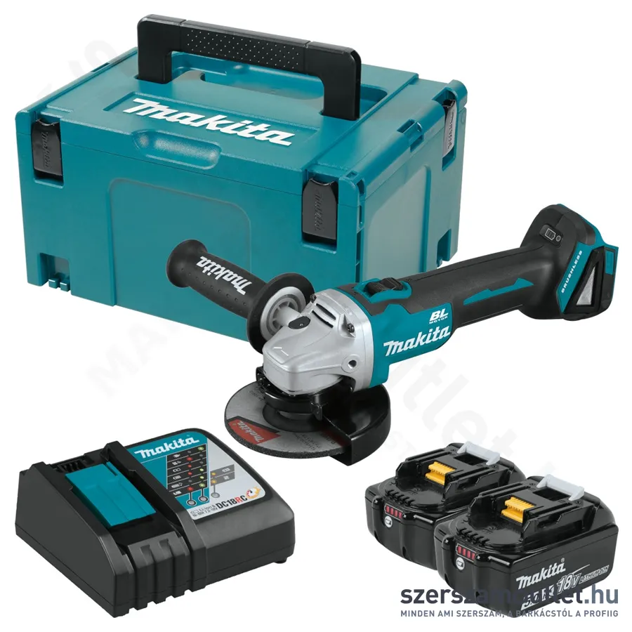 MAKITA DGA504RTJ Akkus sarokcsiszoló MAKPAC kofferben 125mm (2x5,0Ah/18V)