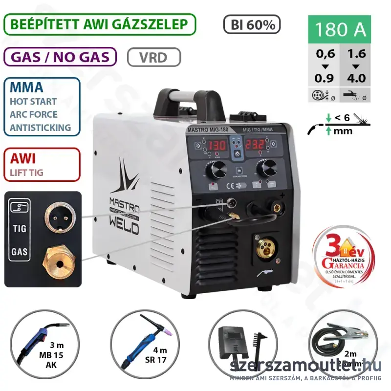 MASTROWELD MIG-180 Li-X Multifunkciós hegesztő inverter (10-180A) (006180LIX)