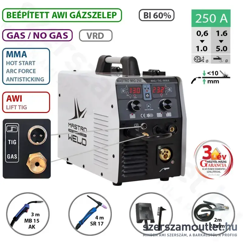 MASTROWELD MIG-250 Li-X Multifunkciós hegesztő inverter (10-250A) (006250LIX)