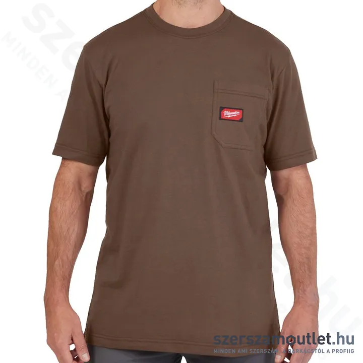MILWAUKEE WT SS BR L Rövid ujjú zsebes póló BARNA (L)
