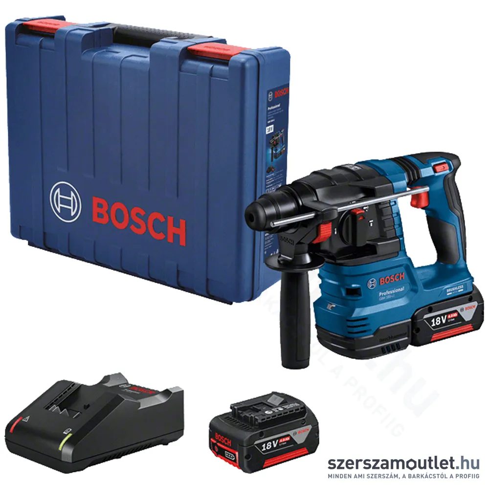 BOSCH GBH 185-LI Szénkefementes akkus fúrókalapács kofferben (2x18V/4.0Ah/1.9J)