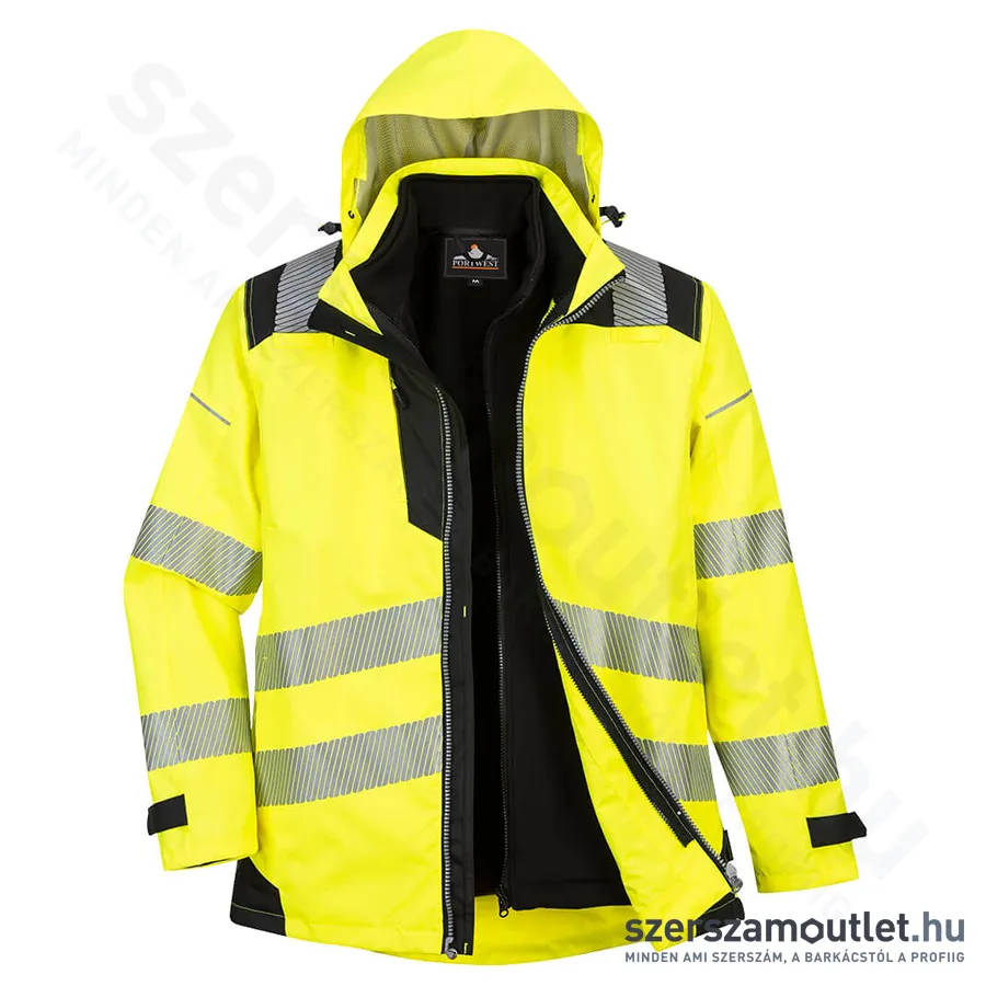 PORTWEST PW365 PW3 Hi-Vis 3in1 Kabát (Sárga/Fekete) (PW365YBR)