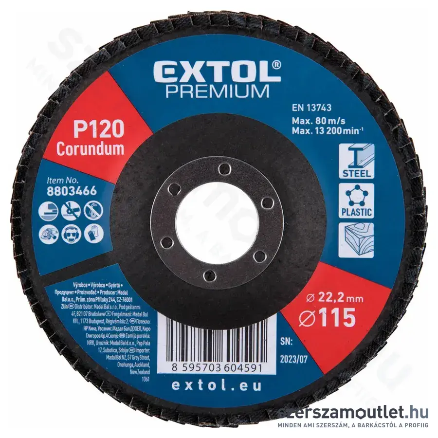 EXTOL Lamellás csiszoló korong P120, kúpos, 115x22,23mm (8803466)