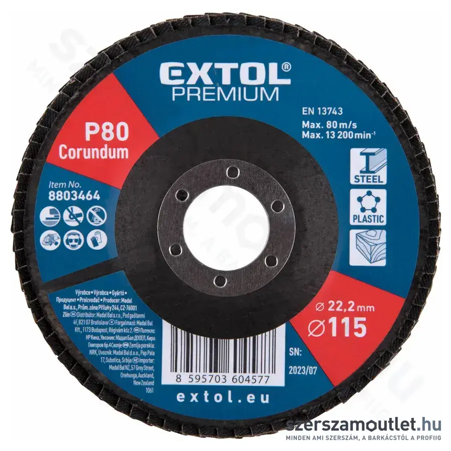 EXTOL Lamellás csiszoló korong P80, kúpos, 115x22,23mm (8803464)