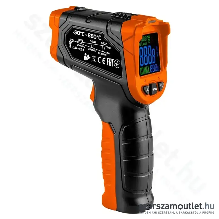 NEO TOOLS Infra hőmérő folyadék, levegő és testhő mérésére, -50°C-+880°C, IP54
