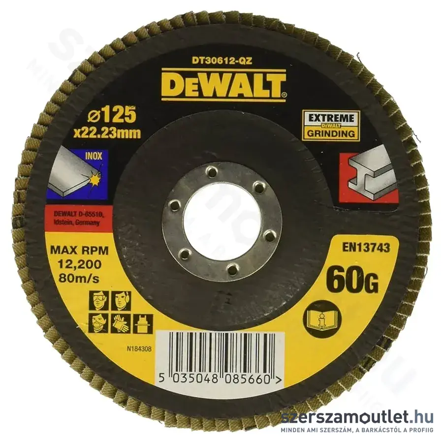 DEWALT EXTREME lamellás csiszolókorong Ø125 x 22,2 x 60G lapos Jumbo P60