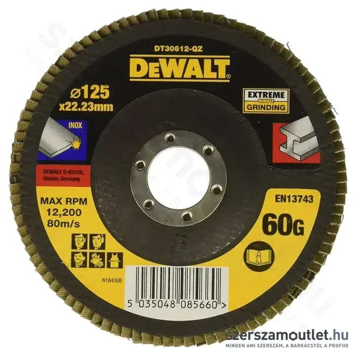 DEWALT EXTREME lamellás csiszolókorong Ø125 x 22,2 x 60G lapos Jumbo P60