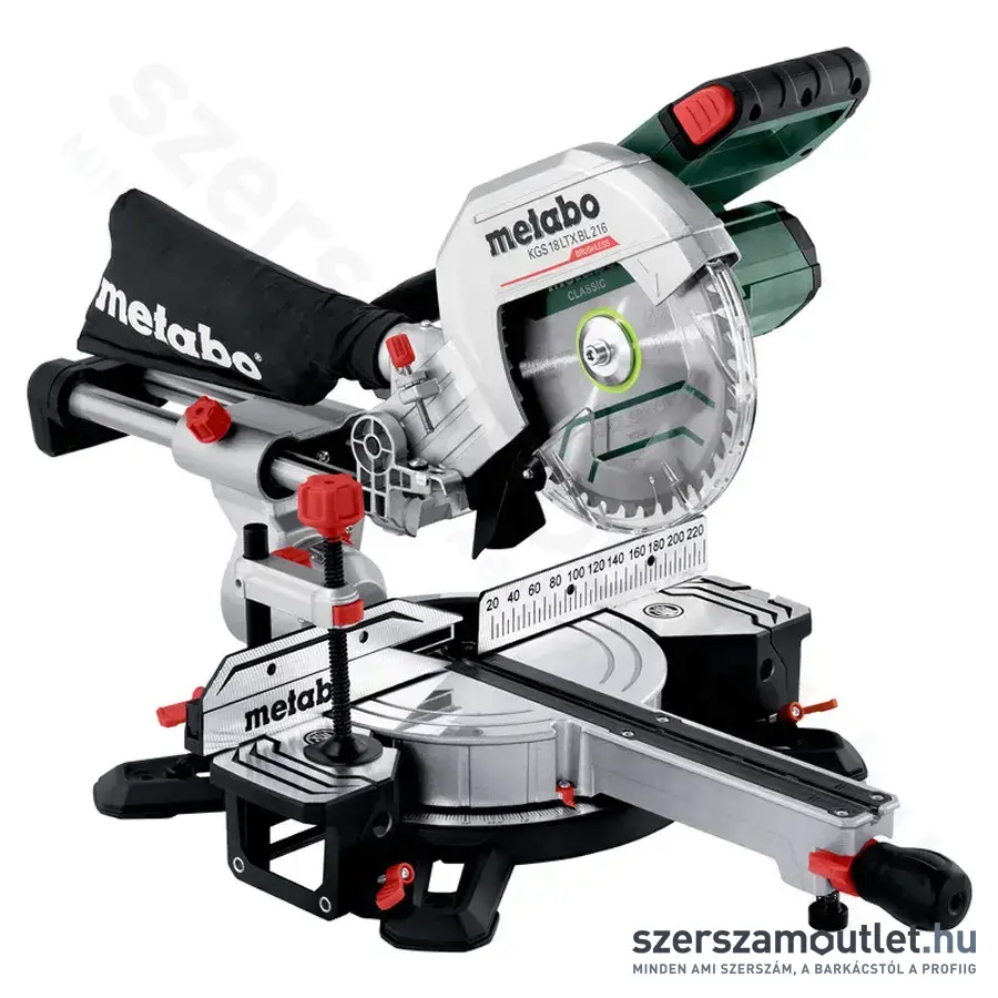 METABO KGS 18 LTX BL 216 Akkus, szénkefementes fejező/gérvágó körfűrész 18V (Akku és töltő nélkül!)