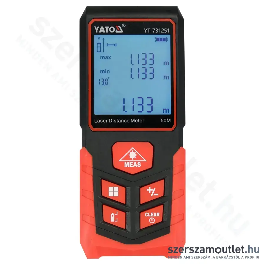 YATO Lézeres távolságmérő, LCD, piros, 650nm, 50m