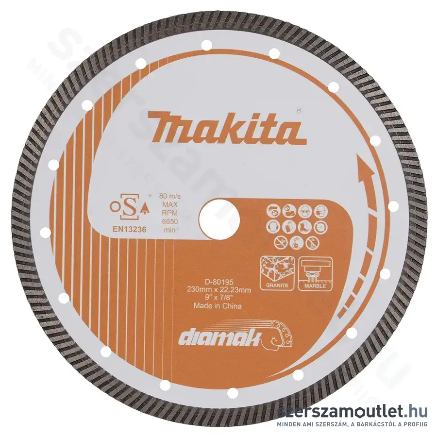 MAKITA DIAMAK TURBO Gyémánttárcsa, szegmens 10mm, 230x22,23x2,6mm