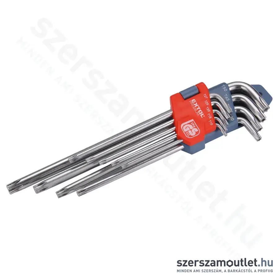 EXTOL Torx imbuszkulcs készlet, extra hosszú 9 részes (T10-T50)