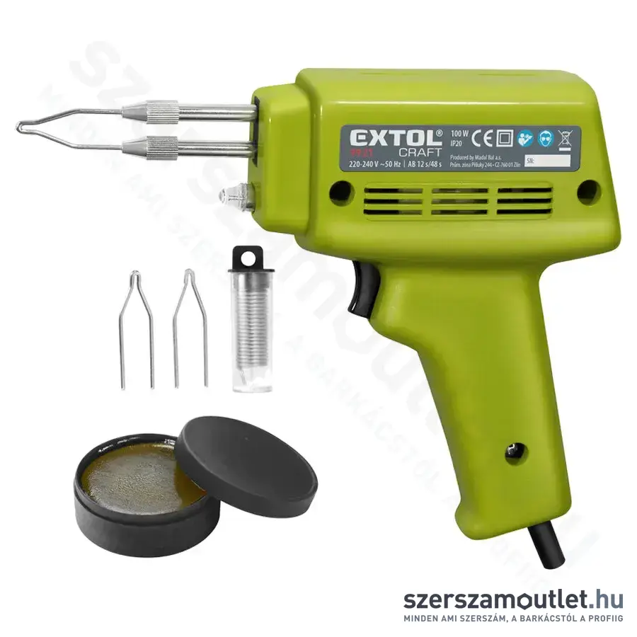 EXTOL Forrasztópisztoly + tartozékok 100W