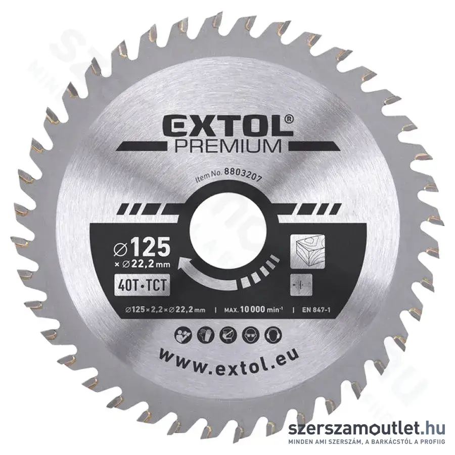 EXTOL Körfűrészlap, keményfémlapkás 125x22,2mm T40