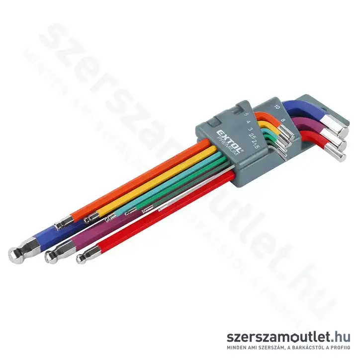 EXTOL Imbuszkulcs készlet, több színű, extra hosszú, gömbfejű 9 részes (1,5-10mm)