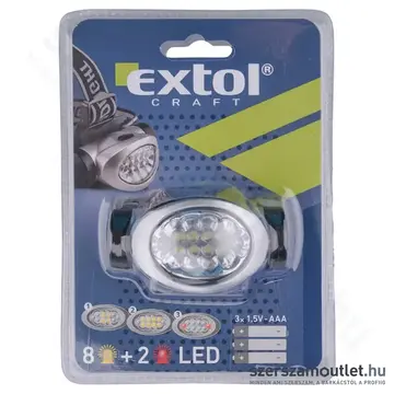EXTOL Fejlámpa 8+2 leddel, ELEM NÉLKÜL