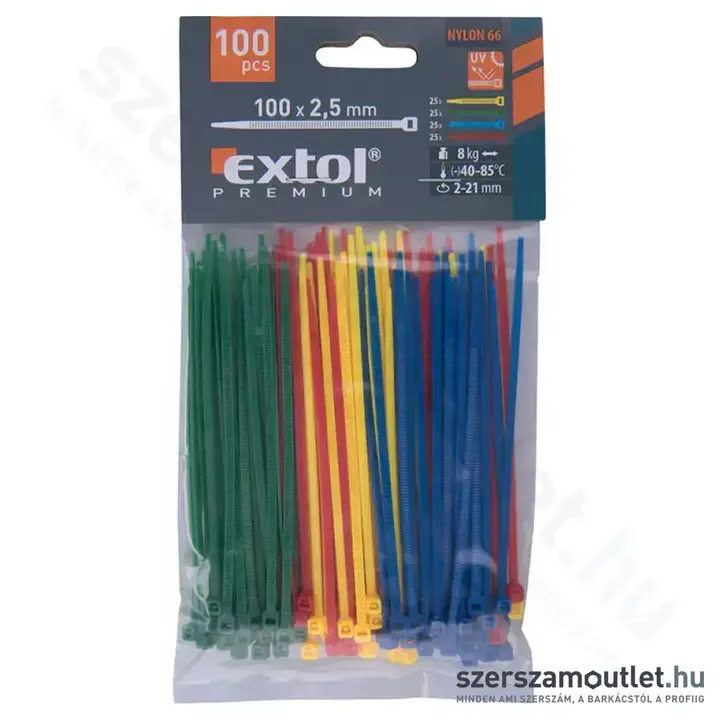 EXTOL Kábelkötegelő 4 színű, 2,5x100mm (100db)
