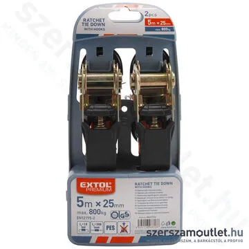 EXTOL Rakományrögzítő gurtni, kampós, max.:800kg, 5mx25mm (2db)