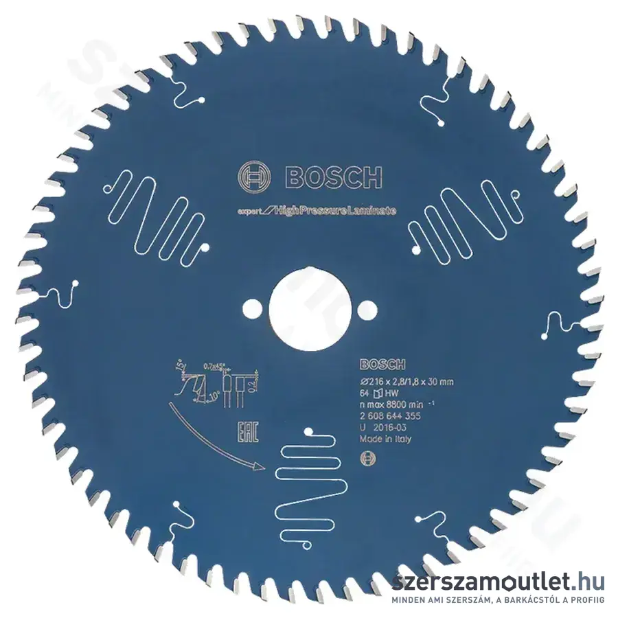 BOSCH Expert for High Pressure Laminate körfűrésztárcsa (216x30x2,8 mm) 64 fog