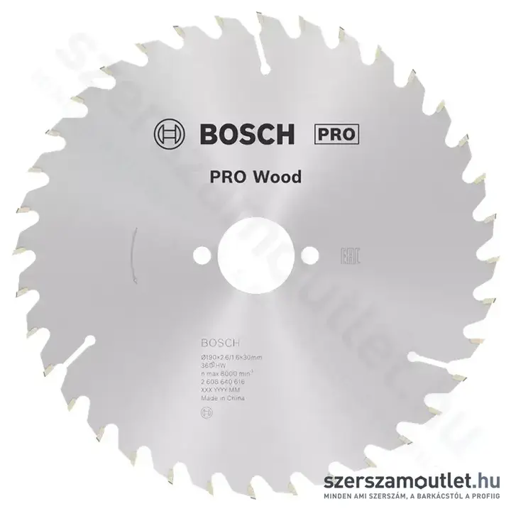 BOSCH Optiline Wood körfűrészlap kézi körfűrészekhez, 190x2,6/1,6x30mm 36 fog