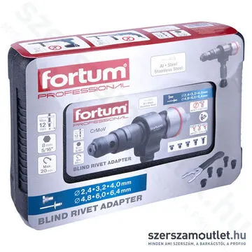 FORTUM Popszegecs adapter készlet fúrógépekhez, kofferben (2,4-6,4mm)