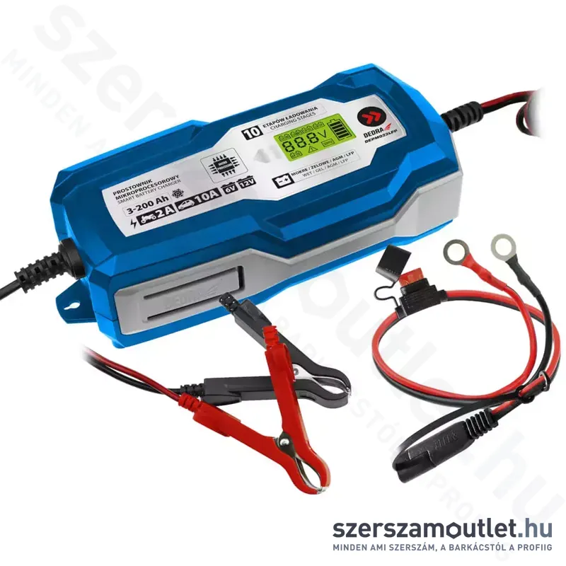 DEDRA Automata akkumulátortöltő LCD kijelzővel LFP 200Ah 6/12V 160W