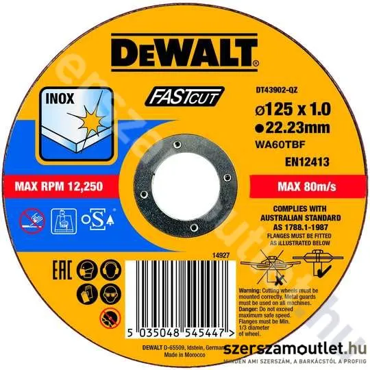 DEWALT DT43902-QZ FAST CUT Vágókorong 125x1,0x22,23mm INOX