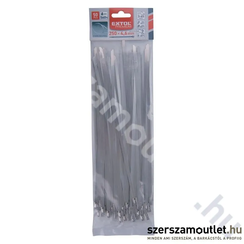 EXTOL Kábelkötegelő, rozsdamentes acél 4,6x250mm (50db)