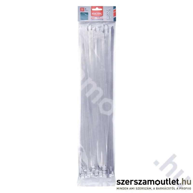 EXTOL Kábelkötegelő, rozsdamentes acél 7,9x450mm (50db)
