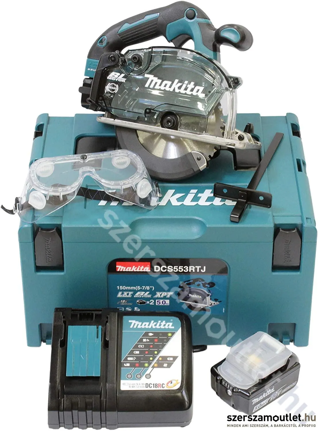 MAKITA DCS553RTJ Szénkefementes akkus fémvágó körfűrész (18V/150mm) (2x5,0Ah/18V))