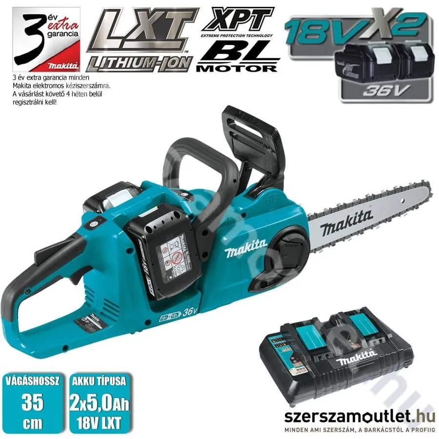 MAKITA DUC353PT2 Akkus szénkefementes láncfűrész 35cm (2x5,0Ah/18V)