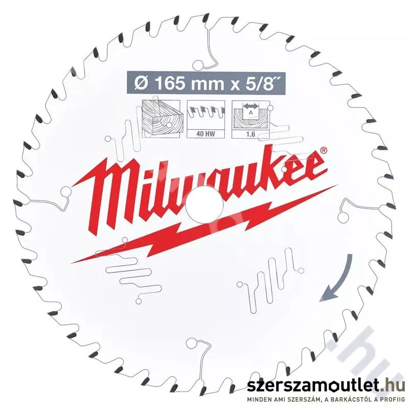 MILWAUKEE Körfűrészlap fához, akkumulátoros gépekhez 165x15,87/40 (4932471312)