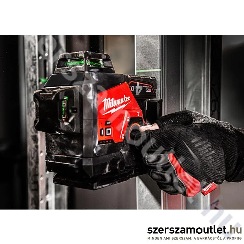 MILWAUKEE M12 3PL-401C Akkus 360° 3 síkú vonallézer ZÖLD, kofferben (1x4,0Ah/12V) (4933478102)