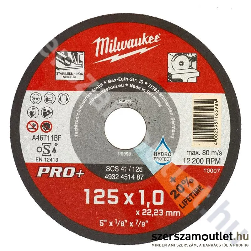 MILWAUKEE PRO+ 125x1,0 Inox vágókorong SCS 41/125 (4932451487)