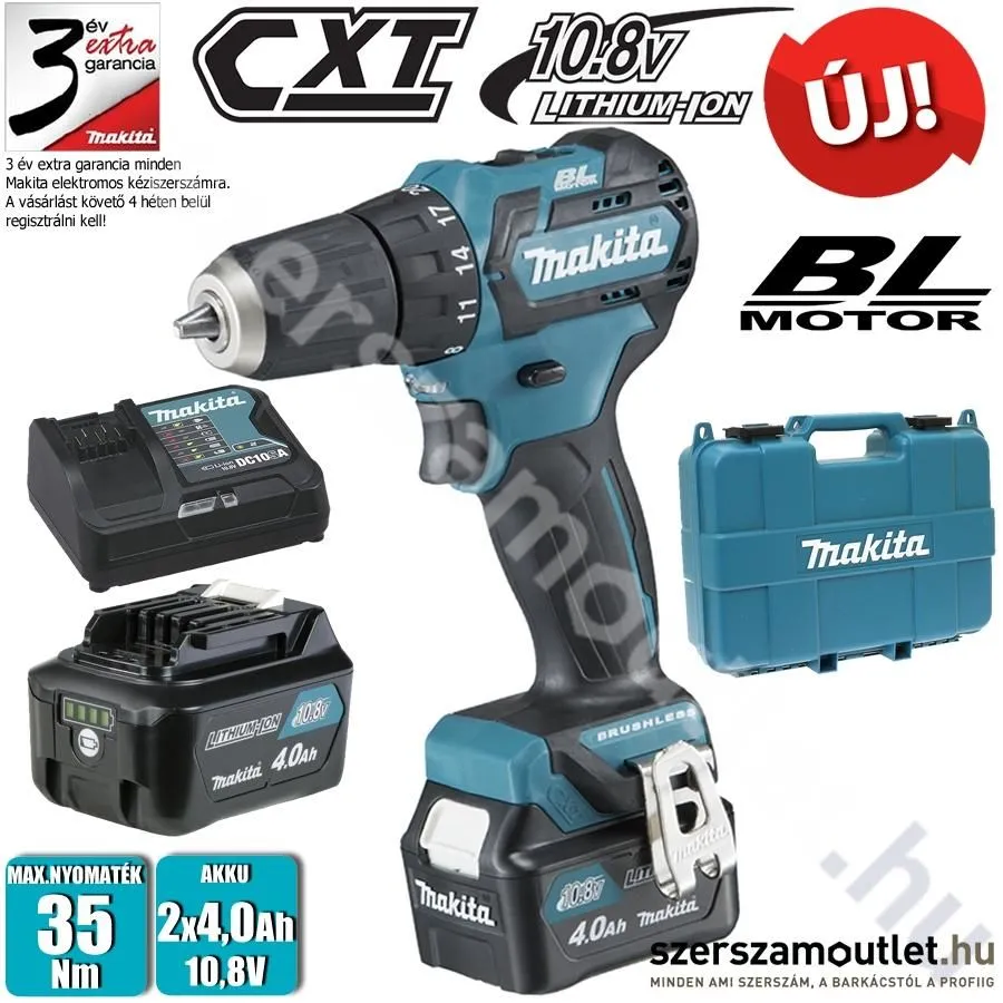 MAKITA DF332DSME Akkus szénkefe mentes fúró-csavarbehajtó kofferben (2x4,0Ah/10,8V)