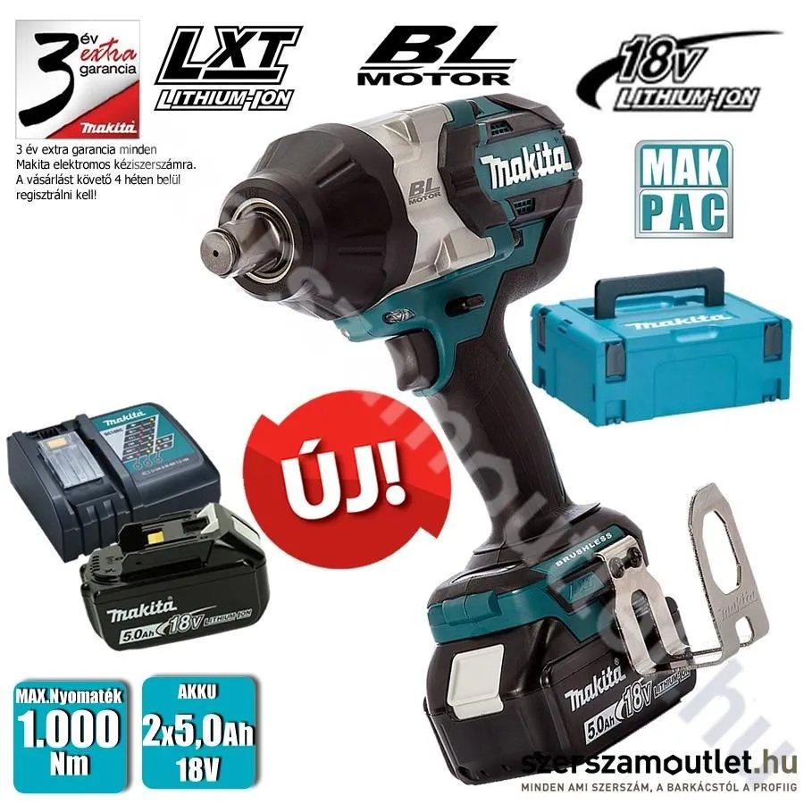 MAKITA DTW1002RTJ Akkus szénkefemenetes ütvecsavarozó 1/2