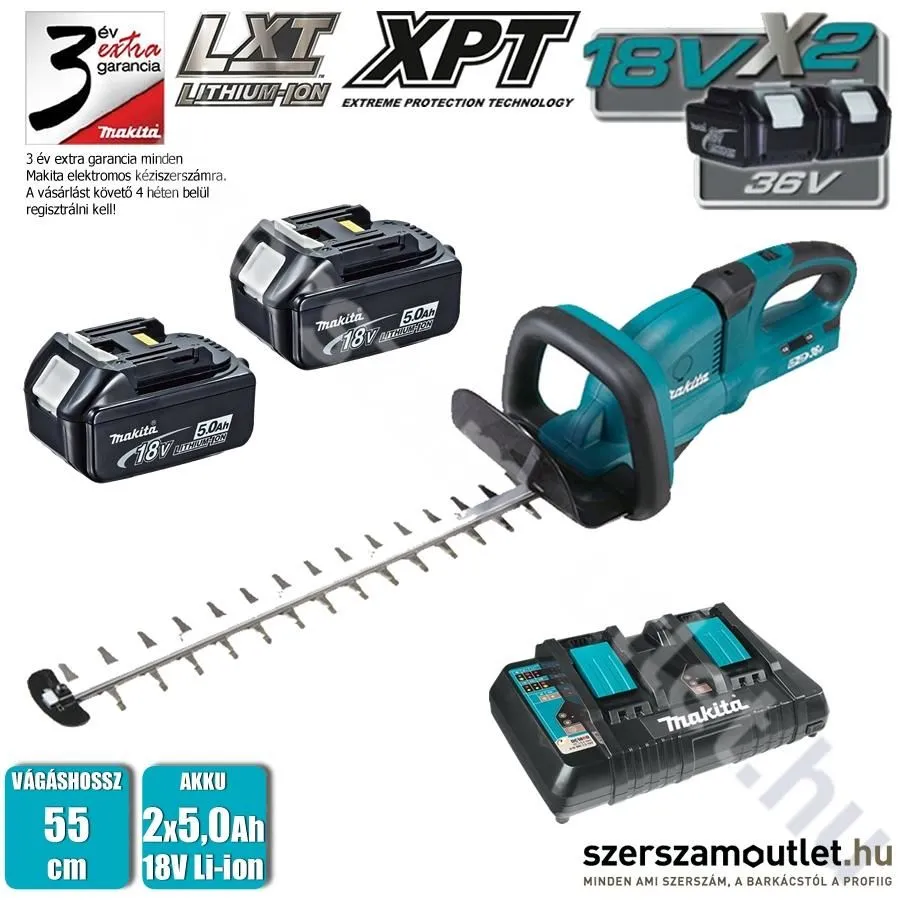 MAKITA DUH551PT2 Akkus sövényvágó 55cm (2x5,0Ah/18V)